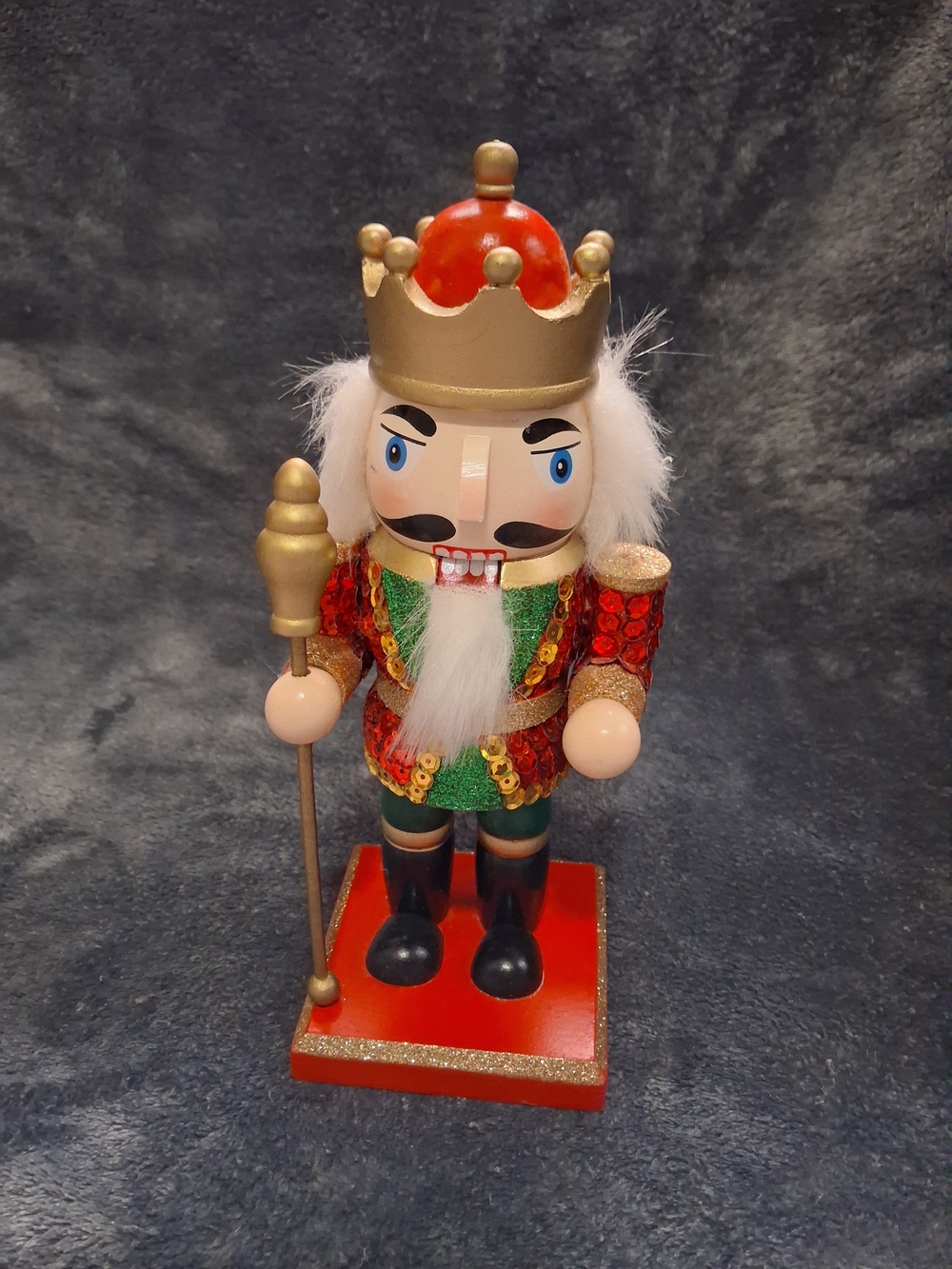 Christmas Decor Nutcracker 9in Red, Green Sequins